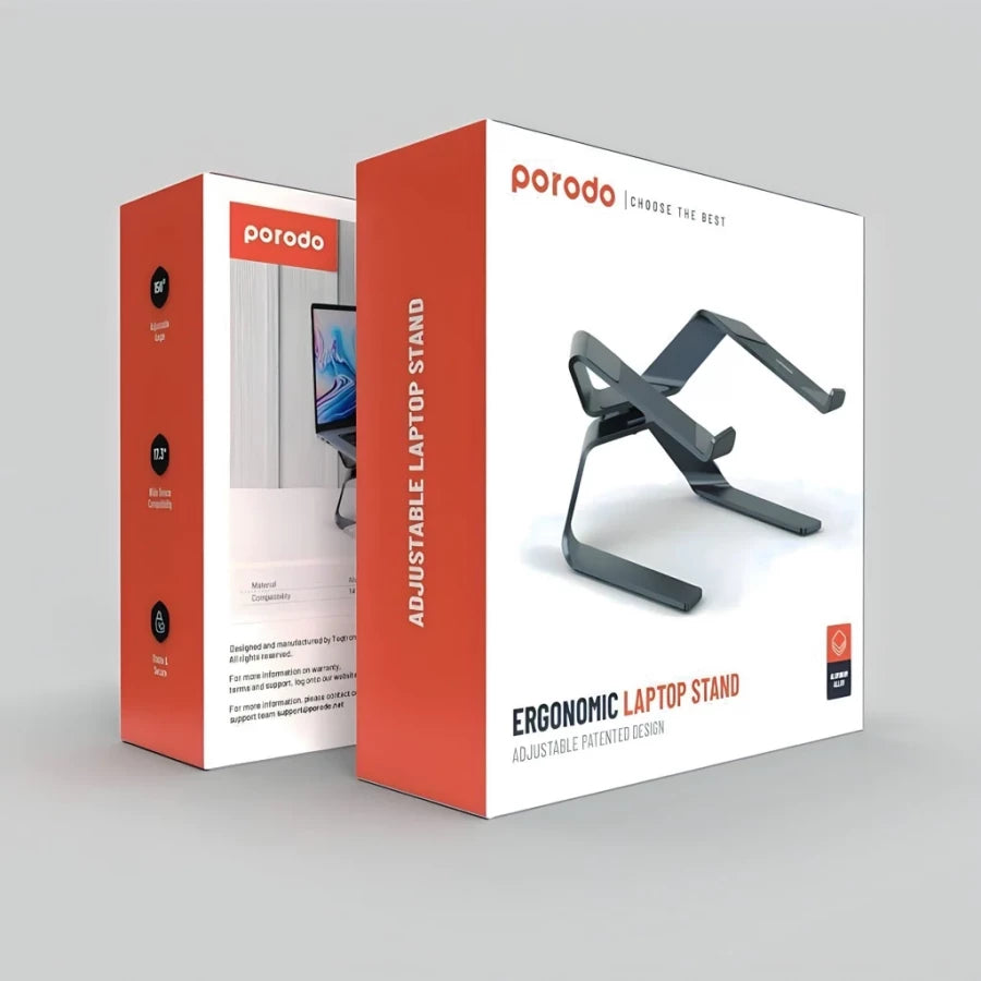 Porodo Adjustable Laptop Stand with Aluminum Alloy and Adjustable Patented Design - Grey Porodo Adjustable Laptop Stand with Aluminum Alloy and Adjustable Patented Design - Grey